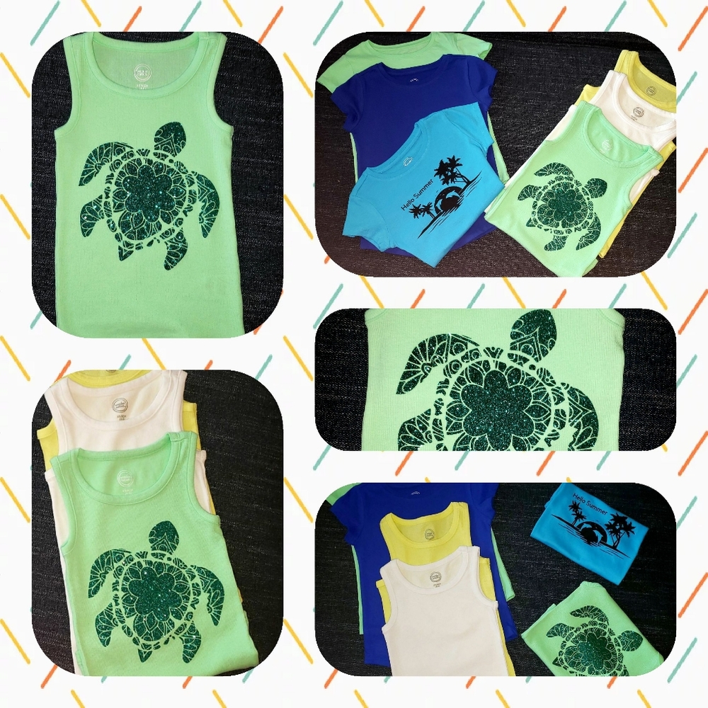 Hello summer Sea turtle glitter graphic design